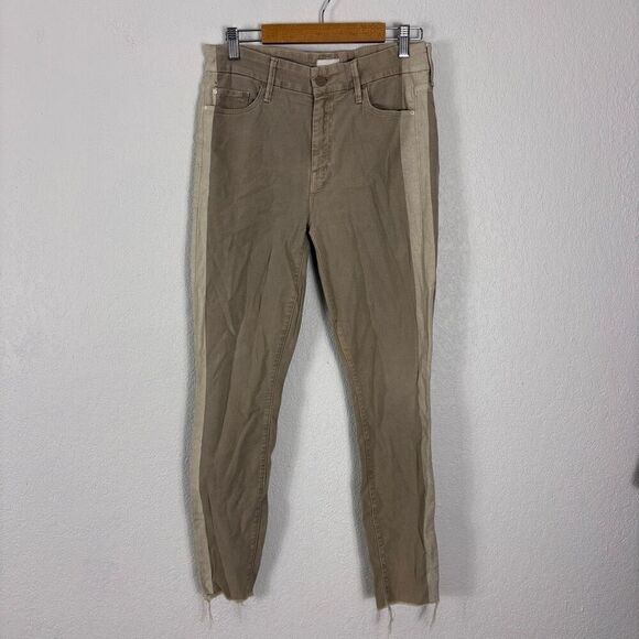Mother Khaki Stone Striped Side The Looker Ankle Fray High Waisted Skinny Ankle - Picture 1 of 16